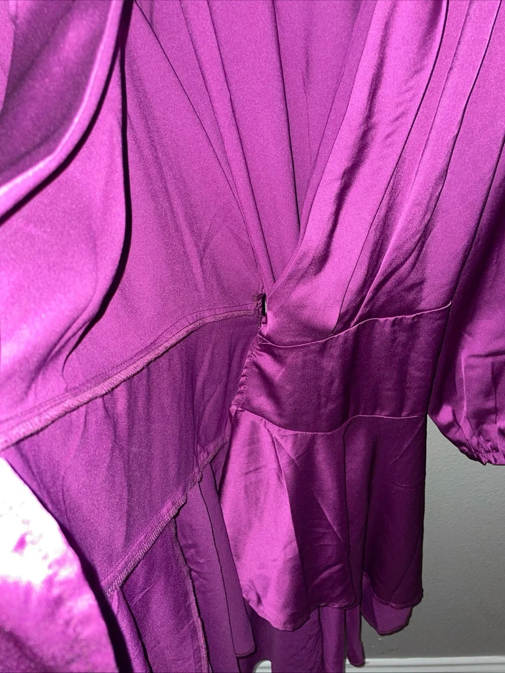 Boohoo Magenta Satin Wrap Mini Dress ZS 18